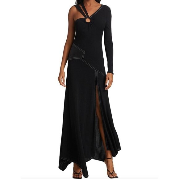 Yigal Azrouel Patchwork A-line Asymmetric Maxi Dress Black Womens Size 4 - Picture 1 of 13